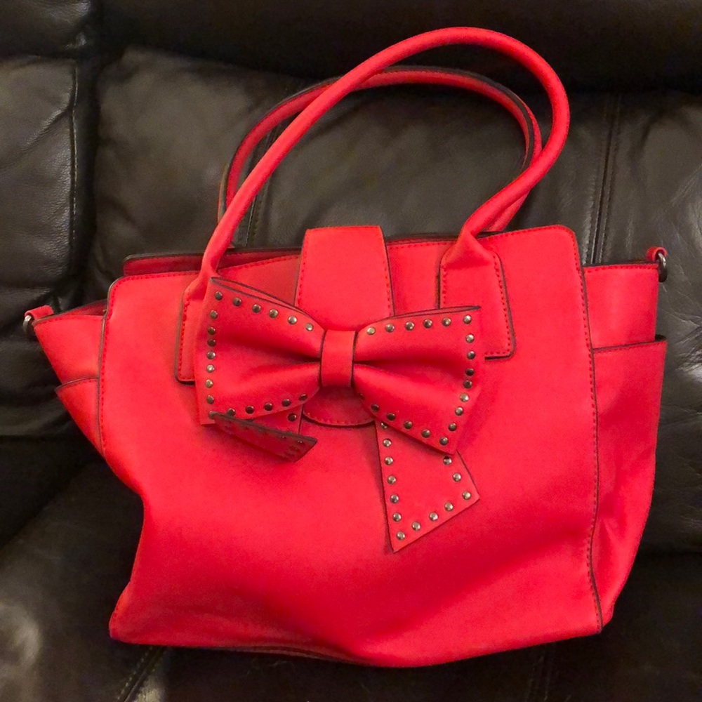 Red studded bow Betsey Johnson Tote